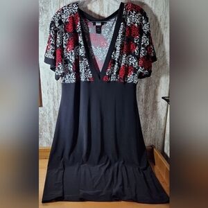 Studio 1940 Black and Red Patterned Midi Dress